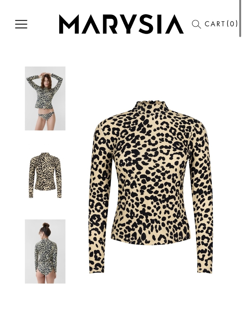 Marysia Swim Leopard-Print Long-Sleeve Mock Neck Top — Beige & Black